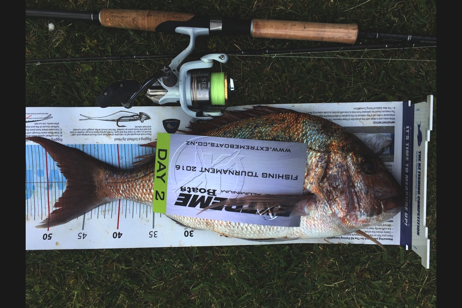 Clarke Holmes caught this 47cm Snapper at Red  during The Export NZ Fishing Competition