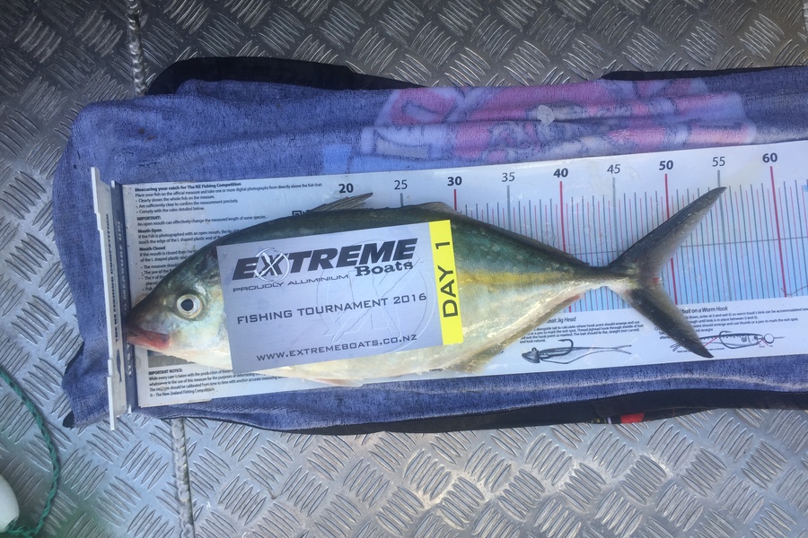 Ian Biddick caught this 48.5cm Trevally at Whitianga during The Export NZ Fishing Competition